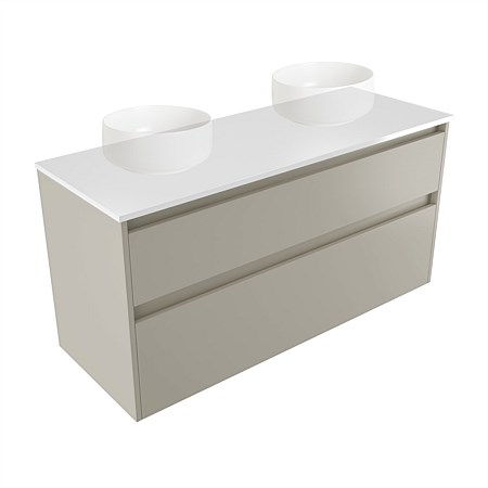 Elementi Sienna 1200mm Double 2 Drawer Wall-Hung Vanity White Elestone Top Dawn Grey