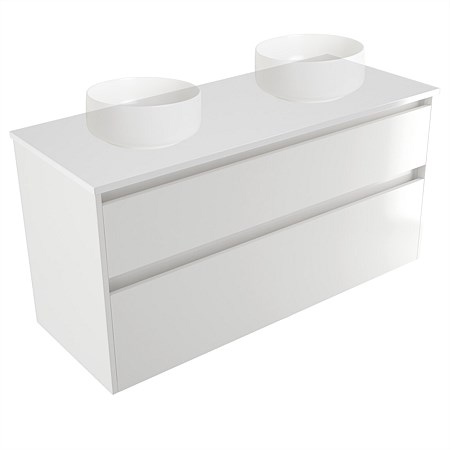 Elementi Sienna 1200mm Double 2 Drawer Wall-Hung Vanity White Elestone Top White Gloss