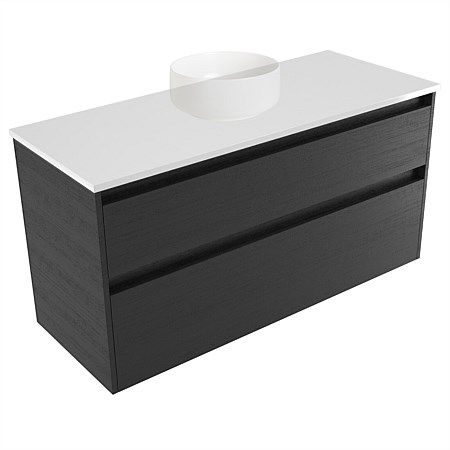 Elementi Sienna 1200mm 2 Drawer Wall-Hung Vanity White Elestone Top Black Timberland