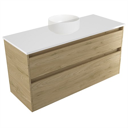 Elementi Sienna 1200mm 2 Drawer Wall-Hung Vanity White Elestone Top French Oak Velvet