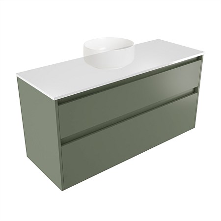 Elementi Sienna 1200mm 2 Drawer Wall-Hung Vanity White Elestone Top Green Slate