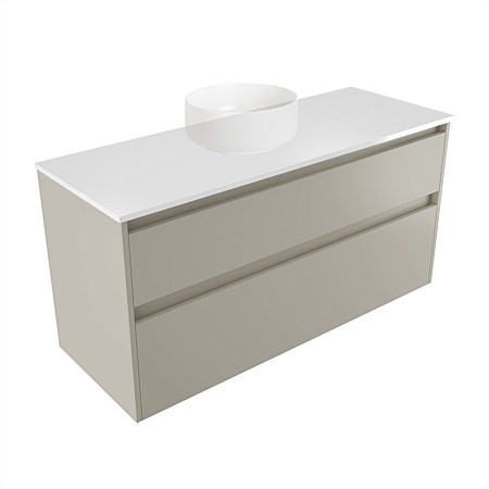 Elementi Sienna 1200mm 2 Drawer Wall-Hung Vanity White Elestone Top Dawn Grey