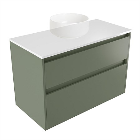 Elementi Sienna 900mm 2 Drawer Wall-Hung Vanity White Elestone Top Green Slate