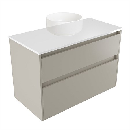 Elementi Sienna 900mm 2 Drawer Wall-Hung Vanity White Elestone Top Dawn Grey