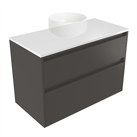 Elementi Sienna 900mm 2 Drawer Wall-Hung Vanity White Elestone Top Bullet