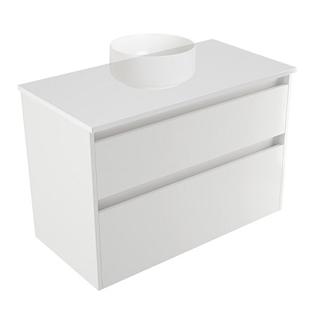 Elementi Sienna 900mm 2 Drawer Wall-Hung Vanity White Elestone Top White Gloss