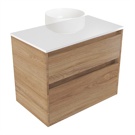 Elementi Sienna 750mm 2 Drawer Wall-Hung Vanity White Elestone Top Southern Oak Timberland