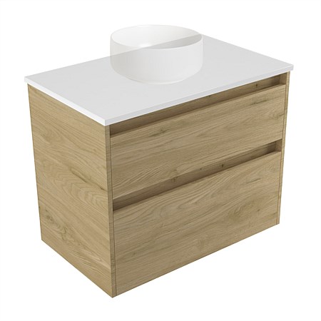 Elementi Sienna 750mm 2 Drawer Wall-Hung Vanity White Elestone Top French Oak Velvet