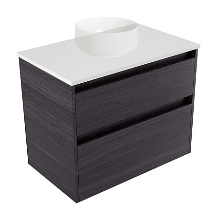 Elementi Sienna 750mm 2 Drawer Wall-Hung Vanity White Elestone Top Fiordland Elm Wilderness