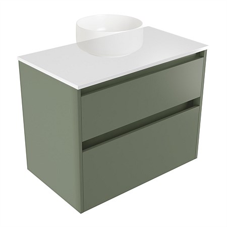 Elementi Sienna 750mm 2 Drawer Wall-Hung Vanity White Elestone Top Green Slate