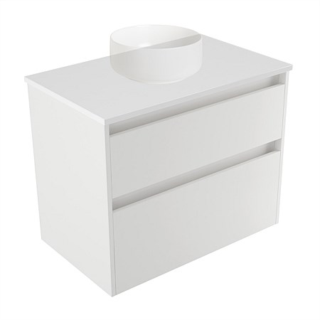 Elementi Sienna 750mm 2 Drawer Wall-Hung Vanity White Elestone Top White Gloss