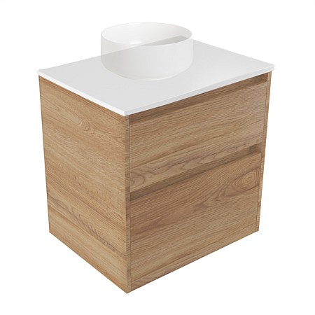 Elementi Sienna 600mm 2 Drawer Wall-Hung Vanity White Elestone Top Southern Oak Timberland