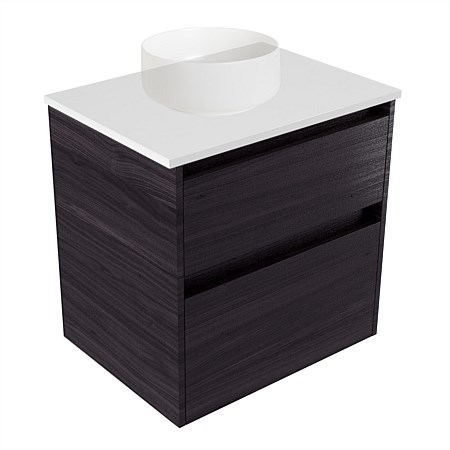 Elementi Sienna 600mm 2 Drawer Wall-Hung Vanity White Elestone Top Fiordland Elm Wilderness