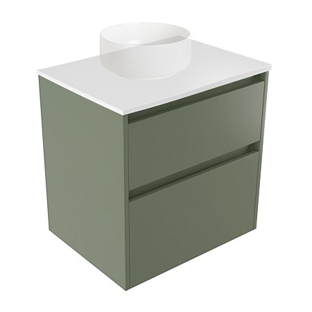 Elementi Sienna 600mm 2 Drawer Wall-Hung Vanity White Elestone Top Green Slate