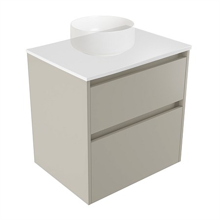 Elementi Sienna 600mm 2 Drawer Wall-Hung Vanity White Elestone Top Dawn Grey