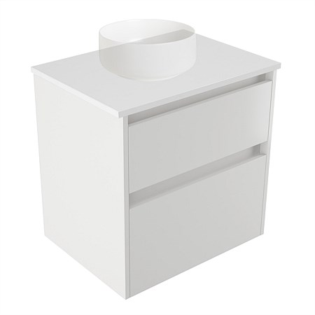 Elementi Sienna 600mm 2 Drawer Wall-Hung Vanity White Elestone Top White Gloss