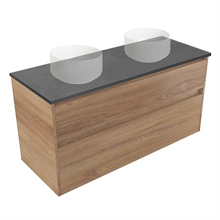 Elementi Sienna 1200mm Graphite Concrete Top Double 2 Drawer Wall-Hung Vanity Southern Oak Timberlan