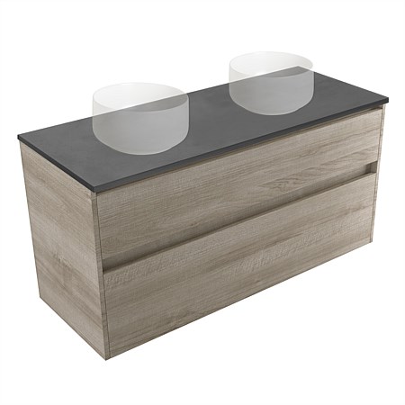 Elementi Sienna 1200mm Graphite Concrete Top Double 2 Drawer Wall-Hung Vanity Ashen Walnut Timberlan