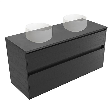 Elementi Sienna 1200mm Graphite Concrete Top Double 2 Drawer Wall-Hung Vanity Black Timberland