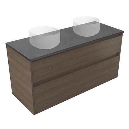 Elementi Sienna 1200mm Graphite Concrete Top Double 2 Drawer Wall-Hung Vanity Charred Oak