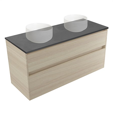 Elementi Sienna 1200mm Graphite Concrete Top Double 2 Drawer Wall-Hung Vanity Seasoned Oak