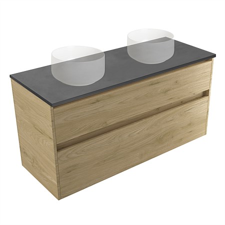 Elementi Sienna 1200mm Graphite Concrete Top Double 2 Drawer Wall-Hung Vanity French Oak Velvet