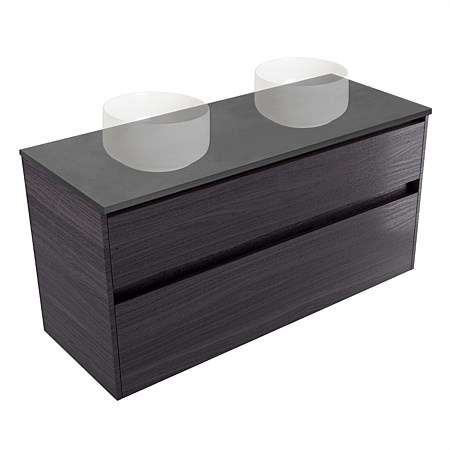 Elementi Sienna 1200mm Graphite Concrete Top Double 2 Drawer Wall-Hung Vanity Fiordland Elm Wilderne