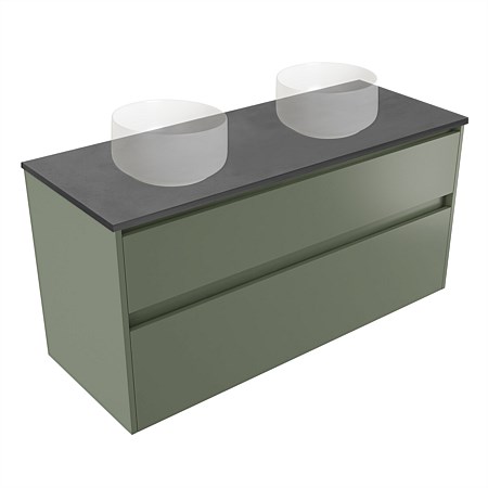 Elementi Sienna 1200mm Graphite Concrete Top Double 2 Drawer Wall-Hung Vanity Green Slate