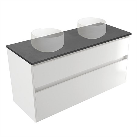 Elementi Sienna 1200mm Graphite Concrete Top Double 2 Drawer Wall-Hung Vanity White Gloss