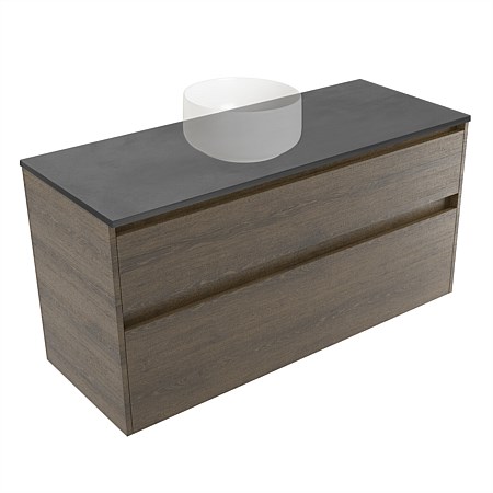 Elementi Sienna 1200mm Graphite Concrete Top 2 Drawer Wall-Hung Vanity Smokey Oak Timberland