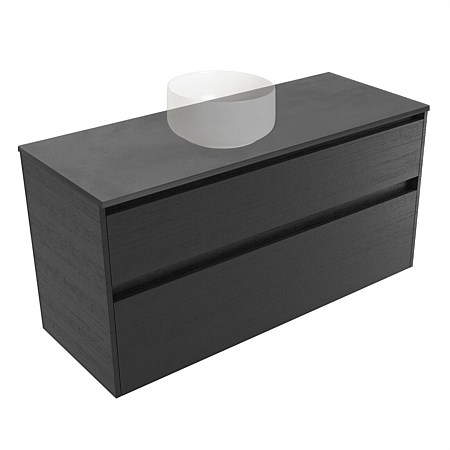 Elementi Sienna 1200mm Graphite Concrete Top 2 Drawer Wall-Hung Vanity Black Timberland