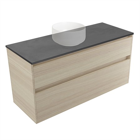 Elementi Sienna 1200mm Graphite Concrete Top 2 Drawer Wall-Hung Vanity Seasoned Oak