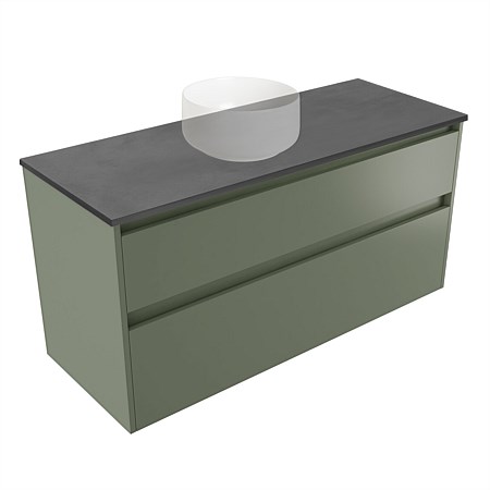 Elementi Sienna 1200mm Graphite Concrete Top 2 Drawer Wall-Hung Vanity Green Slate