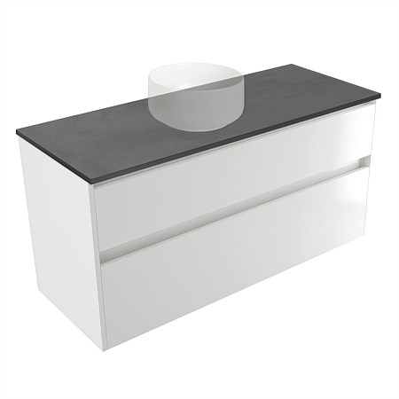 Elementi Sienna 1200mm Graphite Concrete Top 2 Drawer Wall-Hung Vanity White Gloss