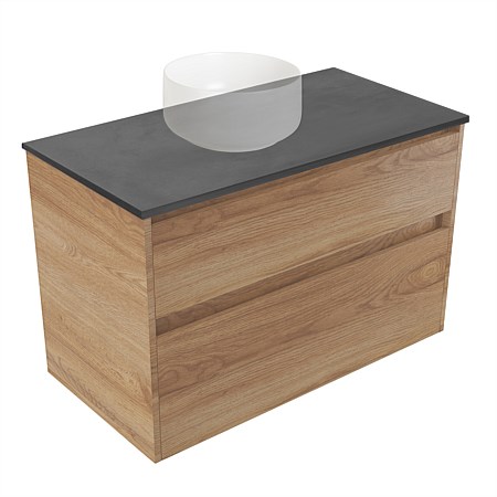 Elementi Sienna 900mm Graphite Concrete Top 2 Drawer Wall-Hung Vanity Southern Oak Timberland