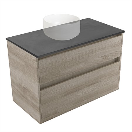 Elementi Sienna 900mm Graphite Concrete Top 2 Drawer Wall-Hung Vanity Ashen Walnut Timberland