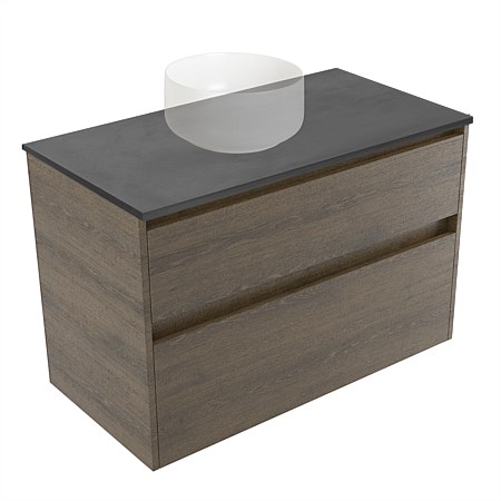 Elementi Sienna 900mm Graphite Concrete Top 2 Drawer Wall-Hung Vanity Smokey Oak Timberland