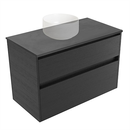Elementi Sienna 900mm Graphite Concrete Top 2 Drawer Wall-Hung Vanity Black Timberland
