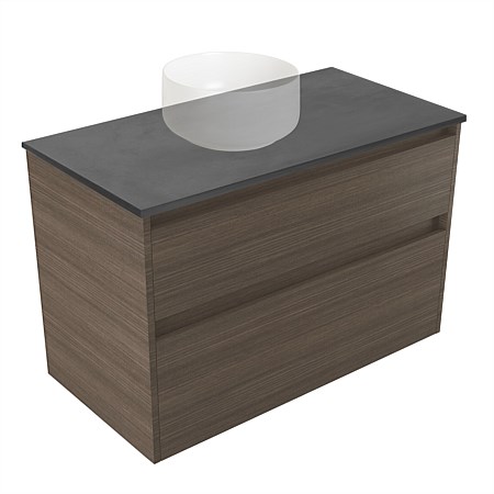 Elementi Sienna 900mm Graphite Concrete Top 2 Drawer Wall-Hung Vanity Charred Oak