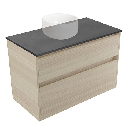 Elementi Sienna 900mm Graphite Concrete Top 2 Drawer Wall-Hung Vanity Seasoned Oak