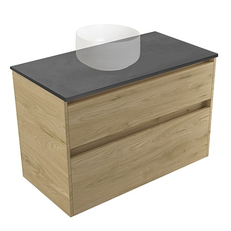 Elementi Sienna 900mm Graphite Concrete Top 2 Drawer Wall-Hung Vanity French Oak Velvet