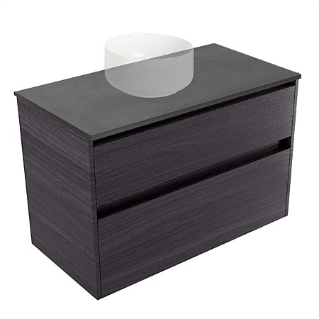 Elementi Sienna 900mm Graphite Concrete Top 2 Drawer Wall-Hung Vanity Fiordland Elm Wilderness
