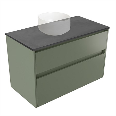 Elementi Sienna 900mm Graphite Concrete Top 2 Drawer Wall-Hung Vanity Green Slate