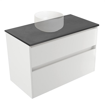 Elementi Sienna 900mm Graphite Concrete Top 2 Drawer Wall-Hung Vanity White Gloss