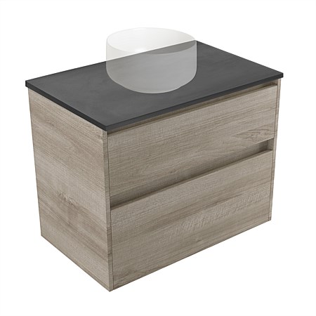Elementi Sienna 750mm Graphite Concrete Top 2 Drawer Wall-Hung Vanity Ashen Walnut Timberland