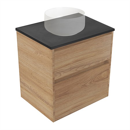 Elementi Sienna 600mm Graphite Concrete Top 2 Drawer Wall-Hung Vanity Southern Oak Timberland