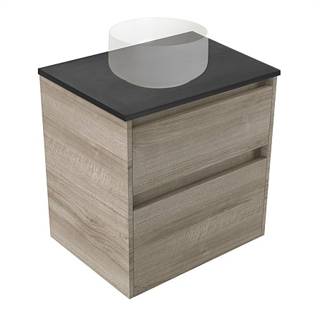 Elementi Sienna 600mm Graphite Concrete Top 2 Drawer Wall-Hung Vanity Ashen Walnut Timberland