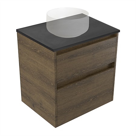 Elementi Sienna 600mm Graphite Concrete Top 2 Drawer Wall-Hung Vanity Smokey Oak Timberland