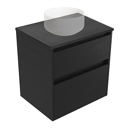 Elementi Sienna 600mm Graphite Concrete Top 2 Drawer Wall-Hung Vanity Black Timberland