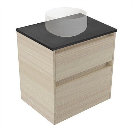 Elementi Sienna 600mm Graphite Concrete Top 2 Drawer Wall-Hung Vanity Seasoned Oak